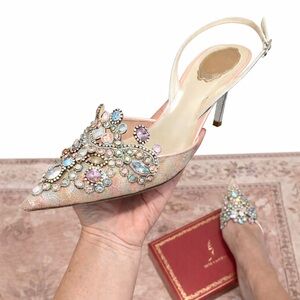 Rene Caovilla • “Veneziana” Rainbow Lace Sling Back Heels